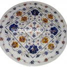 12" Marble White Plate Marquetry Inlay Lapis Gemstone Art Kitchen Art Decor Gift
