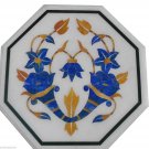 12" White Marble Table Top Mosaic Inlaid Lapis Lazuli Handmade Home Decor Gifts