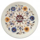 White Round Serving Plate Marquetry Floral Fine Inlay Art Kitchen Decor H4468