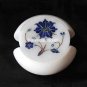 White Marble Tea Coaster Set Real Lapis Floral Work Mosaic Art Inlay Home Decor