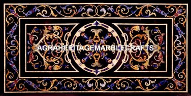 Black Marble Dining Table Top Pietradura Inlay Marquetry Occasional Decor H2892