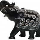 6.5"x6" Marble Black Natural Stone Elephant Rare Handcarved Work Beautiful Gift