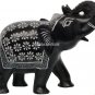 6.5"x6" Marble Black Natural Stone Elephant Rare Handcarved Work Beautiful Gift