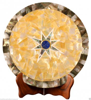 12" Black Marble Coffee Table Top Abalone Stone Home Garden Decor Marquetry Art