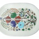 12"x9" White Marble Plate Pietra Dura Mosaic Handmade Rose Flower Art Gift H1160
