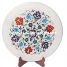 White Marble Round Plate Malachite Marquetry Gift Arts Floral Patio Decor H1283