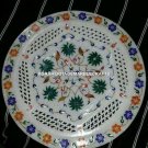 Marble Round Plate Lapis Hakik Multi Inlay Stone Lattice Work Patio Decor H4551