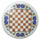 12" White Round Marble Coffee Table Handmade Pietra Dura Chess Play Home Decor