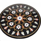 29" Black Marble Side Coffee Table Top Handmade Decorative Marquetry Inlay Art