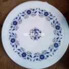 12" Marble White Round Plate Rare Lapis Stone Inlay Pietradure Floral Home Decor