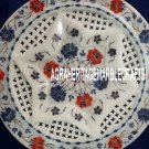12'' White Marble Plate Filigree Lapis Hakik Inlay Marquetry Christmas Art Decor