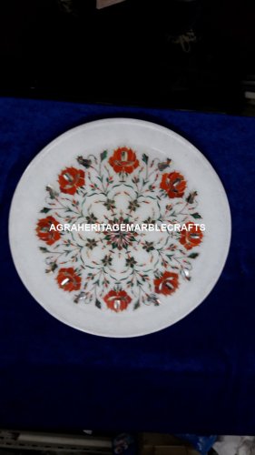 Marble Kitchen Decorative Plate Handmade Inlay Arts Carnelian Floral Decor H4076