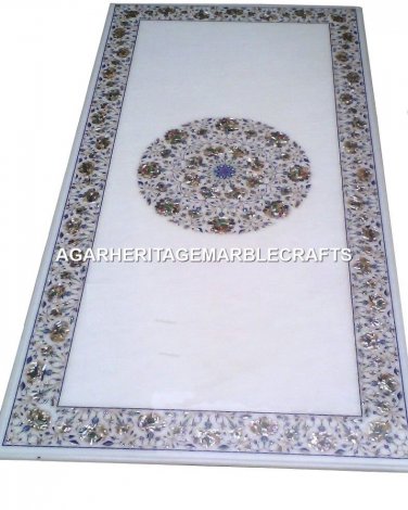 Marble Round Dining Room Table Top Pauashell Micro Mosaic Inlaid Art Decor H1992