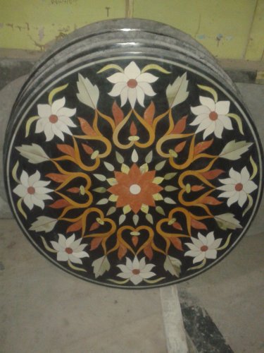 24" Black Marble Marquetry Coffee Dining Table Beautiful Mosaic Living Room Deco