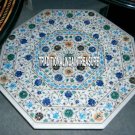 20'' White Marble Coffee Table Rare Gems Inlay Garden Marquetry Home Decor H3111