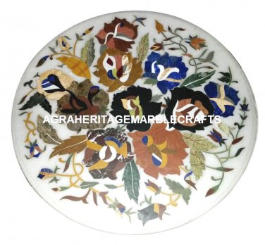 Marble Round Coffee Table Top Rare Inlay Mosaic Floral Arts Living Decor H951