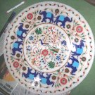12'' White Marble Serving Plate Elephant Art Inlay Marquetry Kitchen Decor H3236