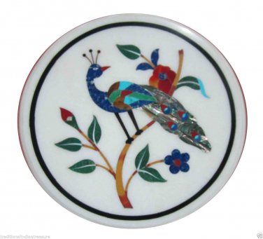24" Marble Coffee Table Top Peacock Pietra Dura Handmade Home Decorative Arts
