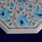 12" White Marble Eid Special Mosaic Coffee Table Turquoise Inlay Marquetry Work