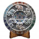 15" Filligree Marble Dinnerware Plate Elephant Mosaic Inlay Art Patio Decor E99