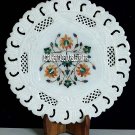 15" Designer Marble Dish Plate Precious Grill Work Inlay Home Decoration H4057C