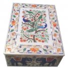 12"x8"x4" Marble Jewelry Box Peacock Mosaic Inlaid Hakik Marquetry Decor H2900