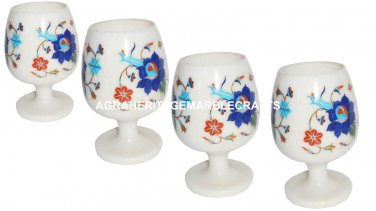 Marble 4 Pcs Wine Glass Real Inlay Stone Marquetry Table Deco Casino Glass H1350
