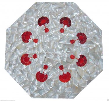 18" White Marble Table Top Semi Precious Handmade Mother of Pearl With Stand New