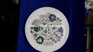 Exclusive Round Marble Dish Plate Marquetry Inlay Stone Occasional Decor H4074