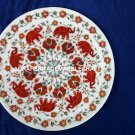 Collectible Elephant White Round Marble Serving Plate Carnelian Inlay Arts H4084 Collectible Elephant White Round Marble Serving Plate Carnelian Inlay Arts H4084