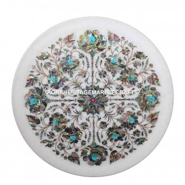 Marble Serving Dish Plate Pauashell Floral Inlay Pietra Dura Kitichen Decor H1406