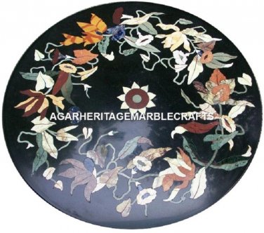 Marble Round Dining Table Top Semi Precious Inlay Mosaic Home Garden Arts H2044