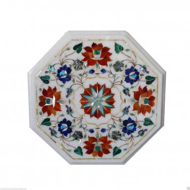 12" Marble Coffee Table Top Pietra Dura Marquetry Hakik Inlaid Stone Decorative