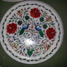12" Marble Plate Double Peacock Malachite Floral Design Rare Mosaic Home Decor