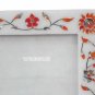 White Marble Photo Frame Real Hakik Floral Semi Precious Stone Inlay Art H2545