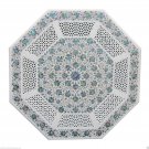 42" White Marble Marquetry Arts Turquoise Paua Shell Coffee Table Top With Base 42" White Marble Marquetry Arts Turquoise Paua Shell Coffee Table Top With Base