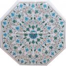 12'' Marble Coffee Table Top Turquoise Inlay Gems Marquetry Furniture Arts H3073