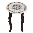 12" Round Marble Center Top Coffee Table With Stand Floral Multi Inlay Arts E101 12" Round Marble Center Top Coffee Table With Stand Floral Multi Inlay Arts E101