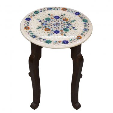 12" Round Marble Center Top Coffee Table With Stand Floral Multi Inlay Arts E101