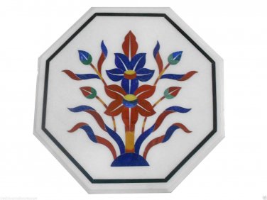 12" White Marble Table Top Mosaic Inlaid Christmas Handmade Art Home Decor Gifts