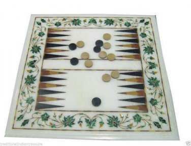 15"x15" Marble Coffee Tables Top Malachite Pietra Dura Backgammon Board Game Art