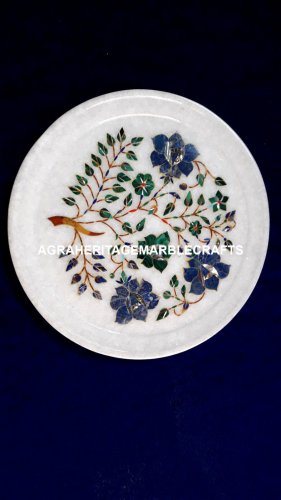 White Marble Lapis Malachite Serving Plate Inlay Stone Home Kitchen Decor H4082