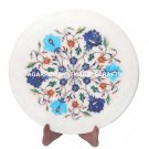 White Marble Plate Real Lapis Floral Mosaic Inlay Occasional Table Decor H1282 White Marble Plate Real Lapis Floral Mosaic Inlay Occasional Table Decor H1282