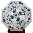 15" White Marble Center Table Top Lapis Lazuli Marquetry Elephant Mosaic Work 15" White Marble Center Table Top Lapis Lazuli Marquetry Elephant Mosaic Work