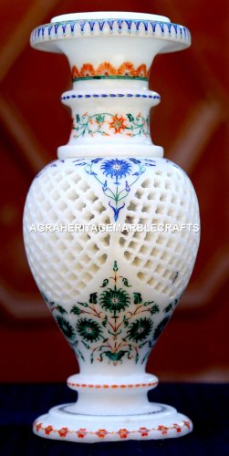 Modern Marble Flower Jar Mosaic Inlay Marquetry Collectible Halloween Gift H1960