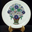 White Marble Round Serving Dish Plate Malachite Inlay Marquetry Kitchen Decor White Marble Round Serving Dish Plate Malachite Inlay Marquetry Kitchen Decor