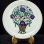 White Marble Round Serving Dish Plate Malachite Inlay Marquetry Kitchen Decor