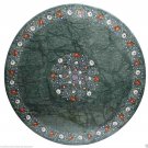 60" Green Marble Coffee Dining Table Top Semi Precious Inlay Work Outdoor Décor
