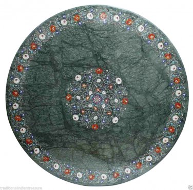 60" Green Marble Coffee Dining Table Top Semi Precious Inlay Work Outdoor D&Atilde;&copy;cor