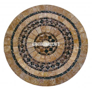 White Marble Coffee Table Top Mosaic Precious Stone Inlay Art Garden Decor H4023